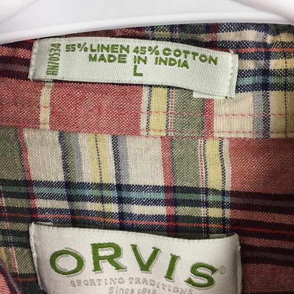 Men’s Orvis Long Sleeve Plaid Linen Cotton Shirt - Picture 3 of 6